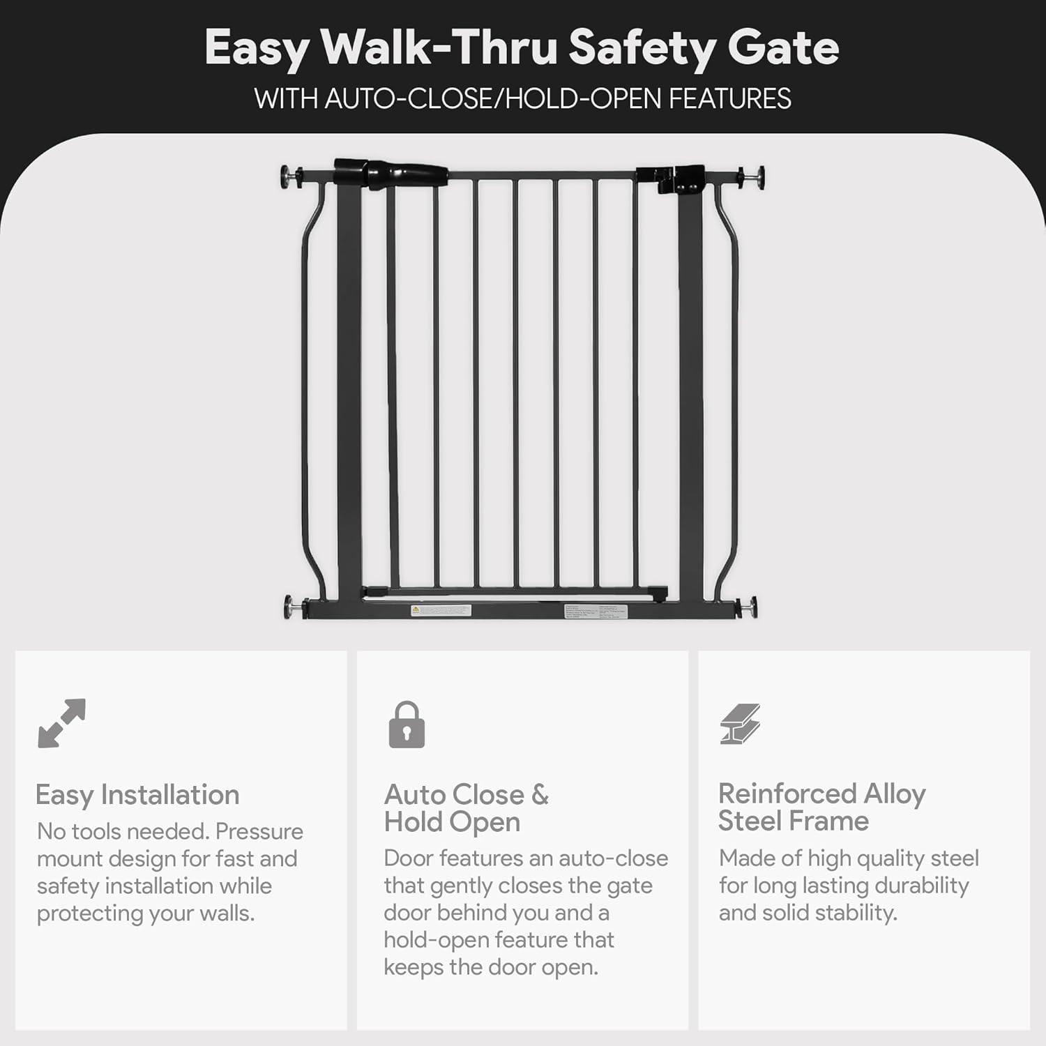 imageBalanceFrom Easy WalkThru Baby and Pet Safety Gate with HoldOpen and AutoClose Adjustable Steel Barrier for Stairs Doorways and Hallways No Drilling Installation30inch Tall Graphite