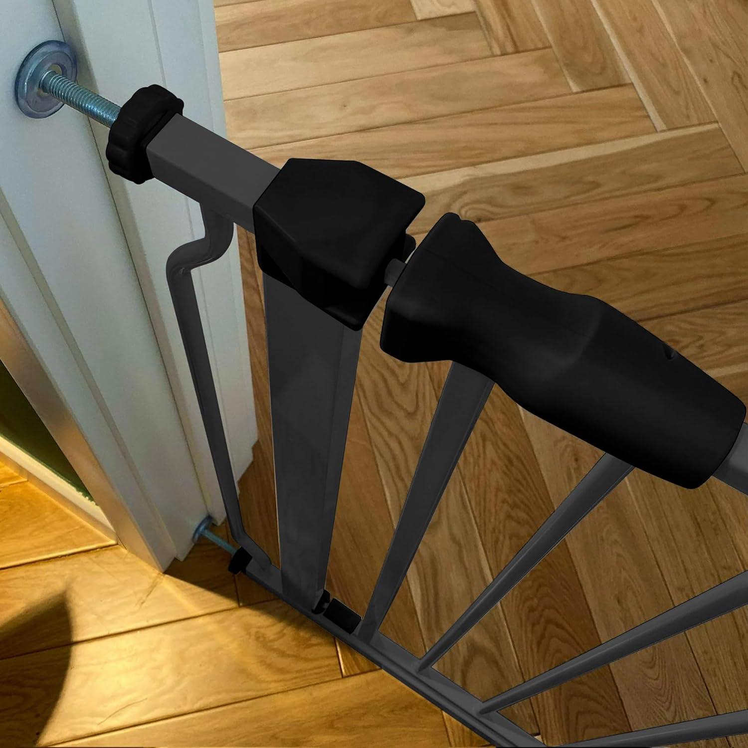 imageBalanceFrom Easy WalkThru Baby and Pet Safety Gate with HoldOpen and AutoClose Adjustable Steel Barrier for Stairs Doorways and Hallways No Drilling Installation30inch Tall Graphite