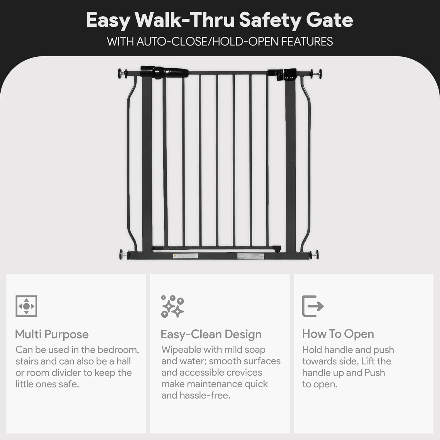 imageBalanceFrom Easy WalkThru Baby and Pet Safety Gate with HoldOpen and AutoClose Adjustable Steel Barrier for Stairs Doorways and Hallways No Drilling Installation30inch Tall Graphite