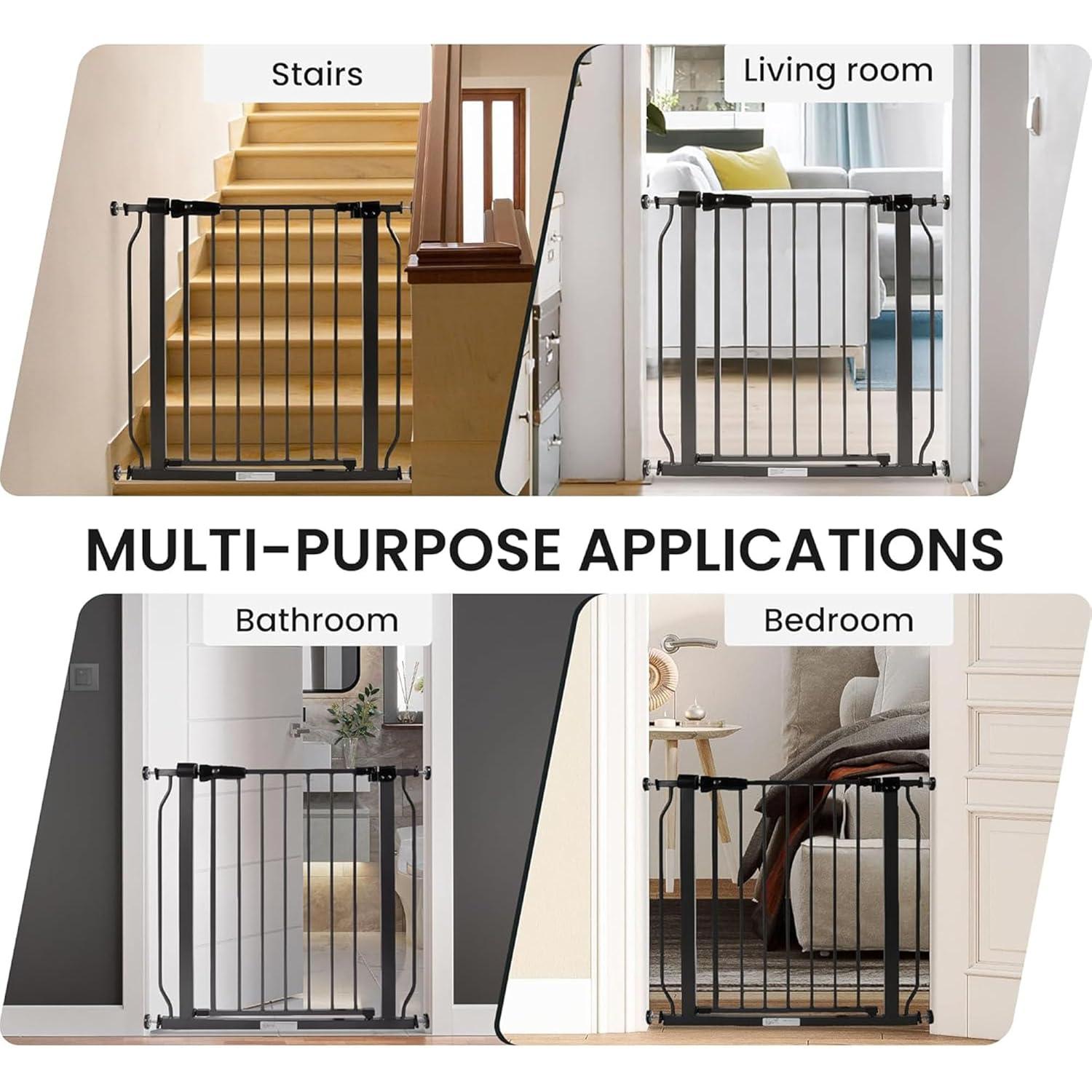 imageBalanceFrom Easy WalkThru Baby and Pet Safety Gate with HoldOpen and AutoClose Adjustable Steel Barrier for Stairs Doorways and Hallways No Drilling Installation30inch Tall Graphite
