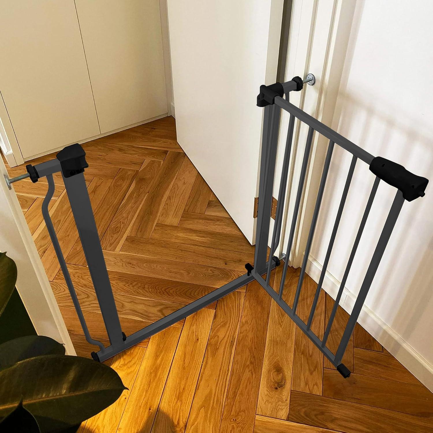 imageBalanceFrom Easy WalkThru Baby and Pet Safety Gate with HoldOpen and AutoClose Adjustable Steel Barrier for Stairs Doorways and Hallways No Drilling Installation30inch Tall Graphite